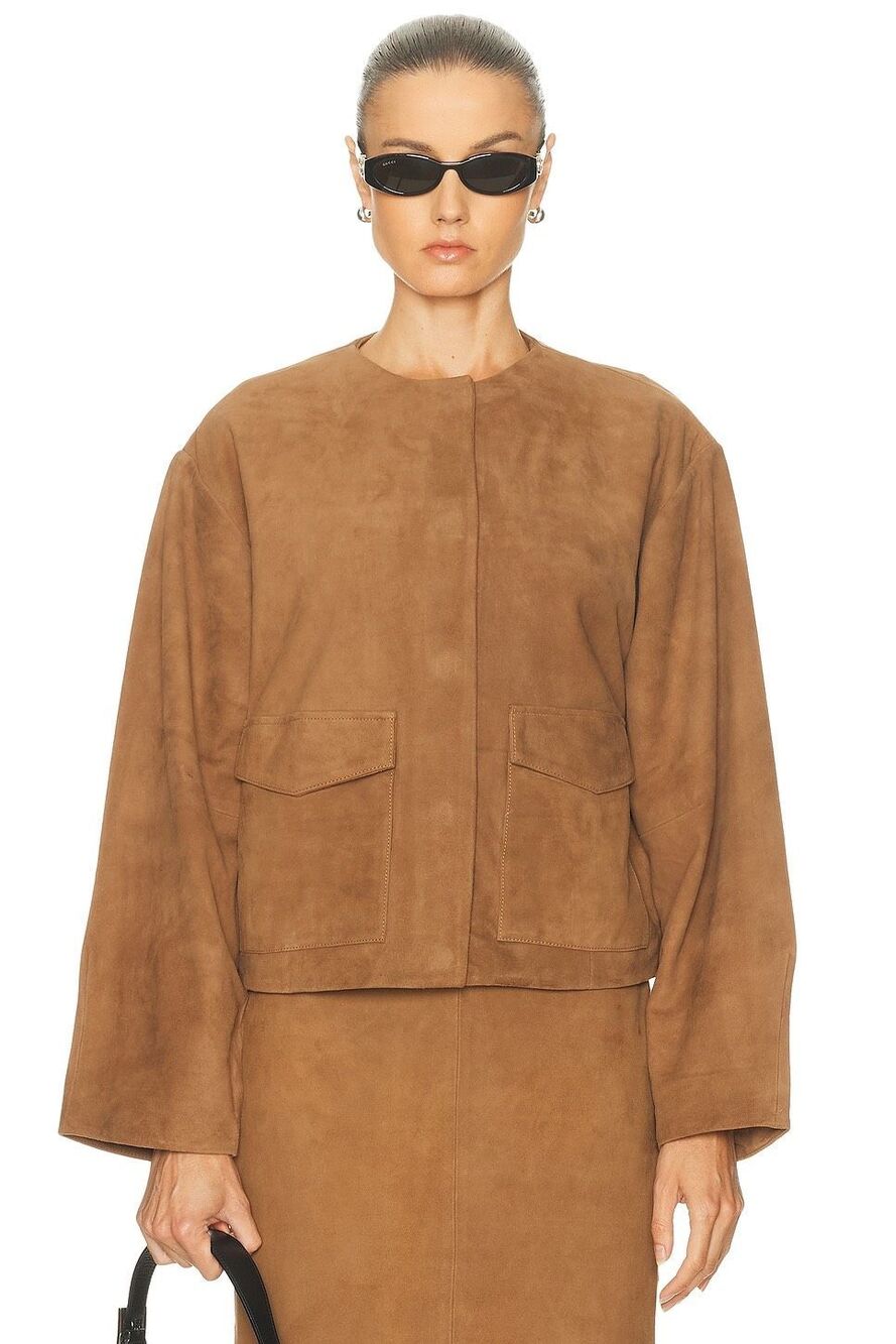 ST.AGNI Suede Utility Cocoon Bomber Jacket Size Large $825
